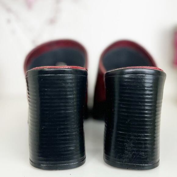 Vintage Lord & Taylor Rebel Red Leather Chunky Platform Block Heel Mule Size 8.5 - Picture 6 of 13